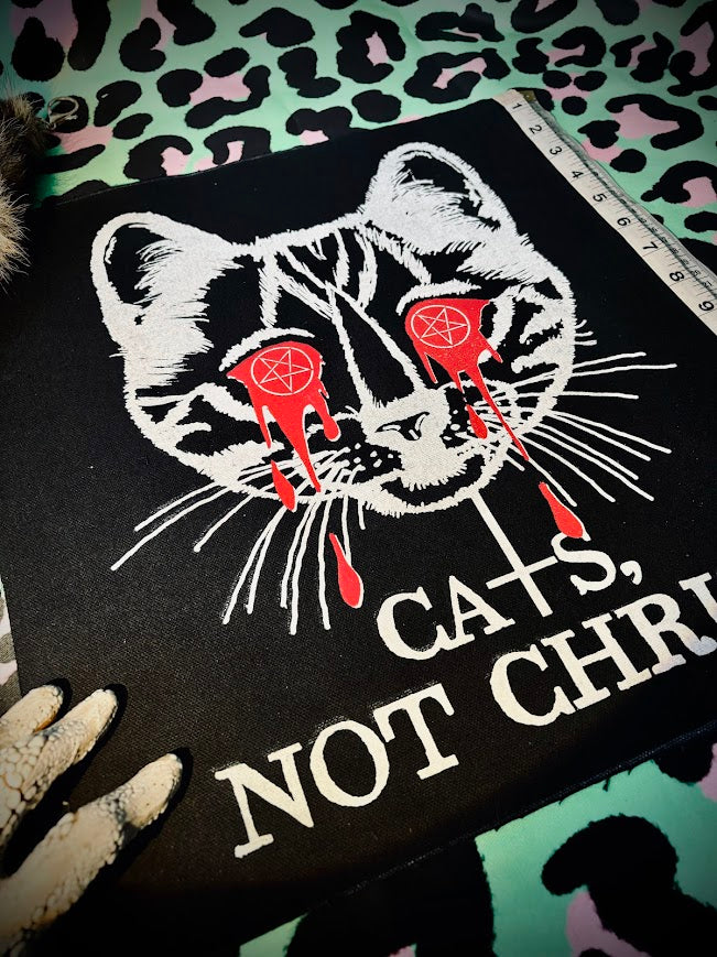 Cats, not Christ large back patch.
