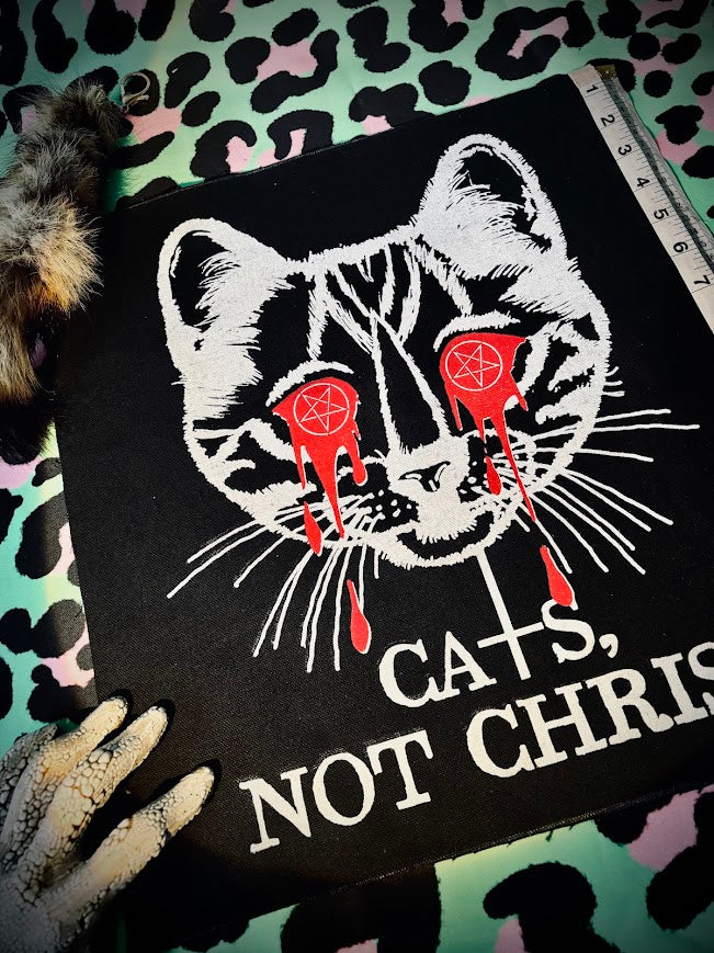 Cats, not Christ large back patch.