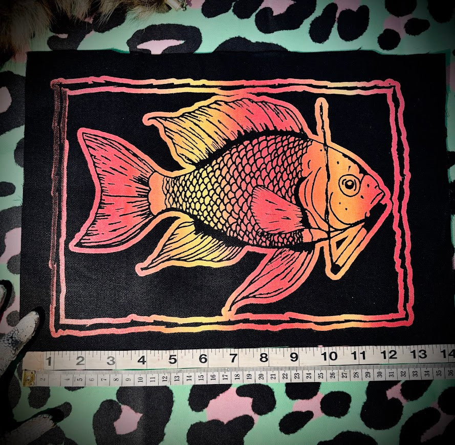 Fish smoking a cigarette back patch.