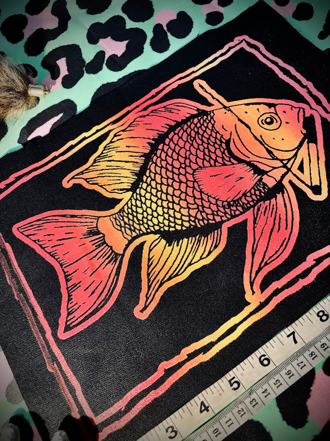 Fish smoking a cigarette back patch.