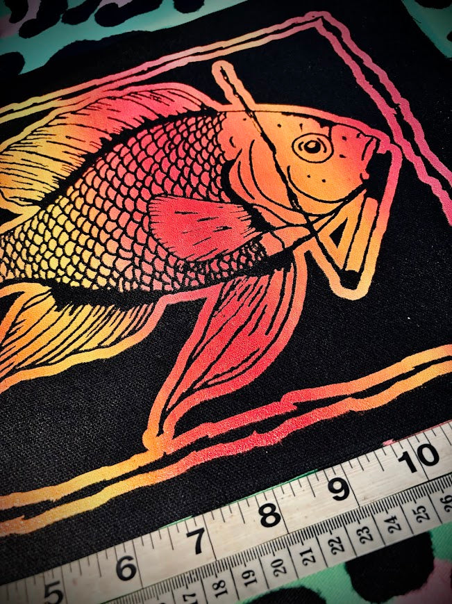 Fish smoking a cigarette back patch.