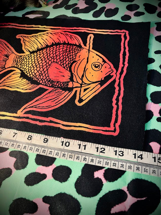Fish smoking a cigarette back patch.