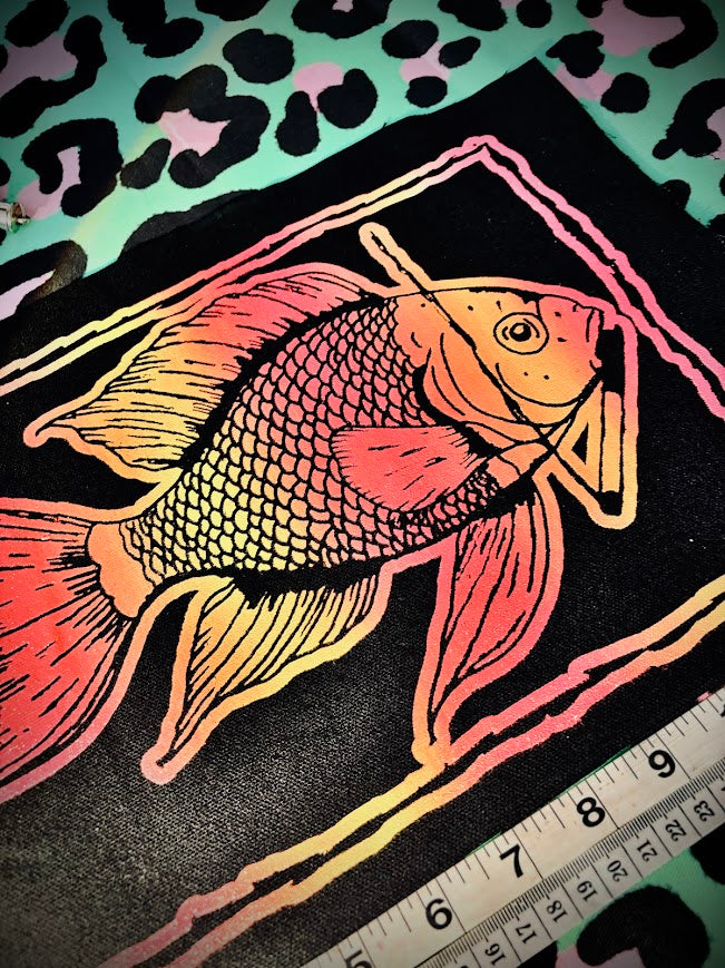 Fish smoking a cigarette back patch.