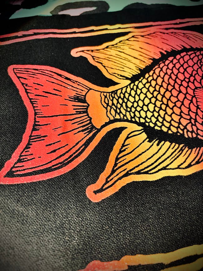 Fish smoking a cigarette back patch.