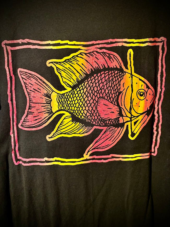 Fish smoking a cigarette on a t-shirt.