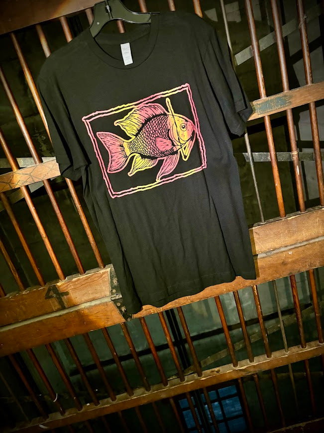 Fish smoking a cigarette on a t-shirt.
