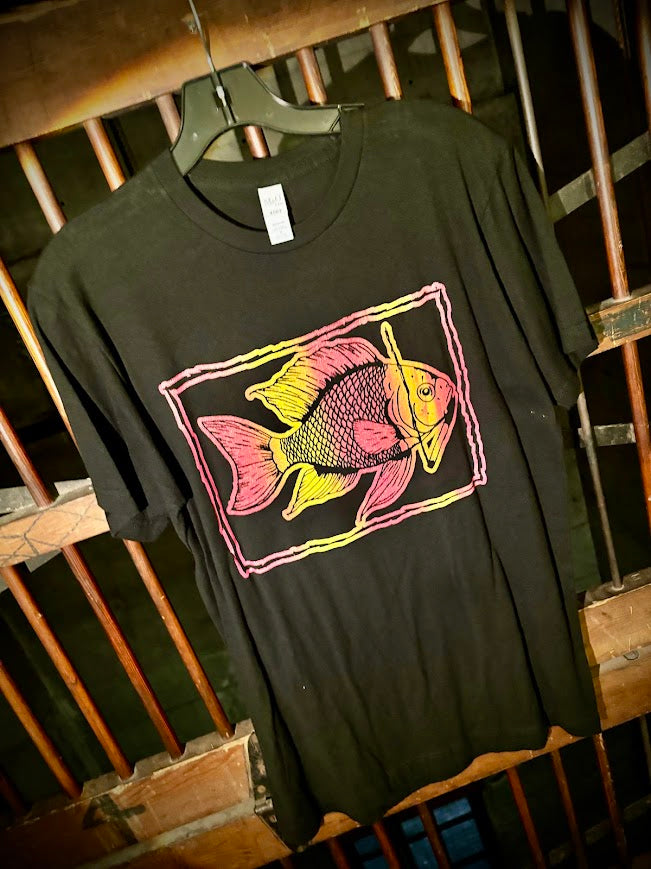 Fish smoking a cigarette on a t-shirt.