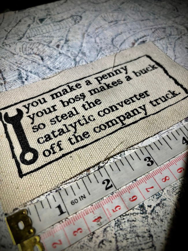 Anti work poem patch.