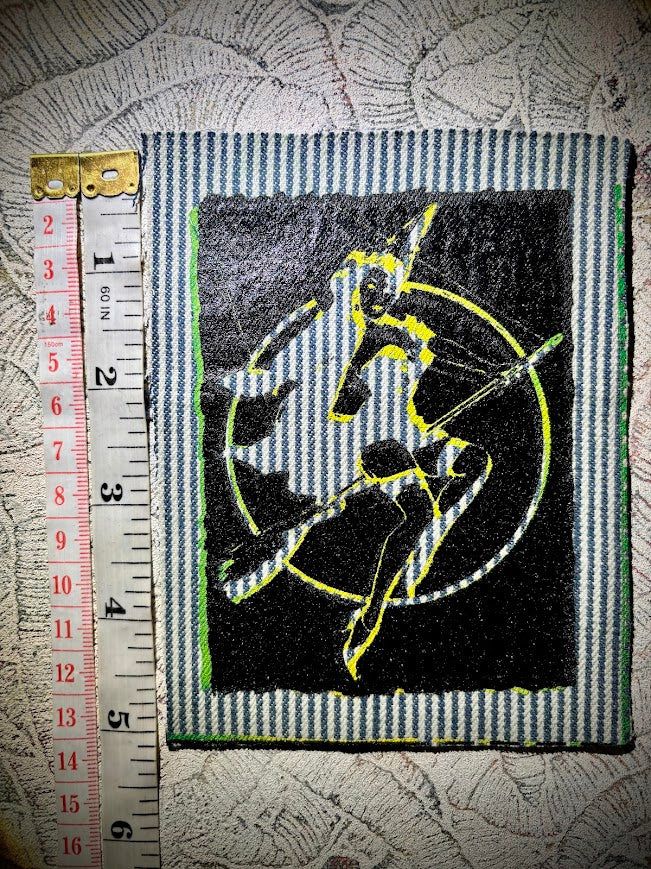 Witch pinup riding a broom sew on patch