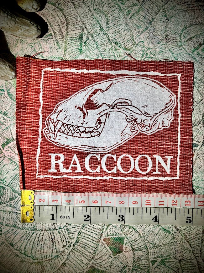 Raccoon skull sew on patch