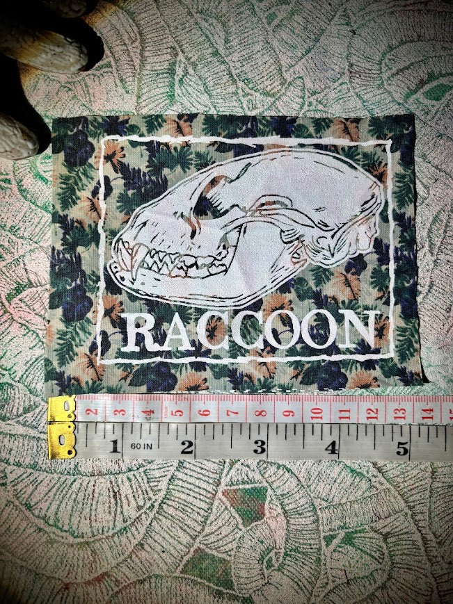 Raccoon skull sew on patch