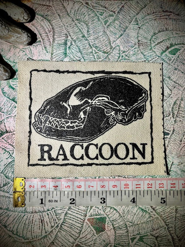 Raccoon skull sew on patch