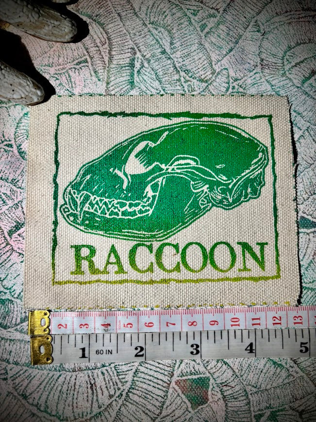 Raccoon skull sew on patch