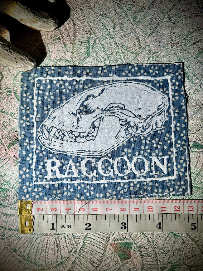 Raccoon skull sew on patch
