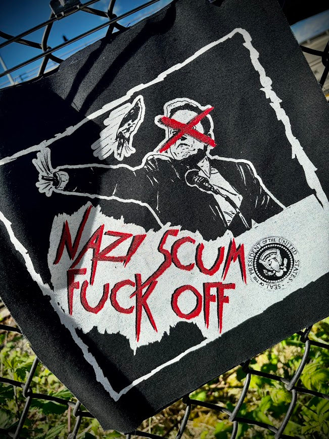Elon musk, Nazi scum fuck off back patch.