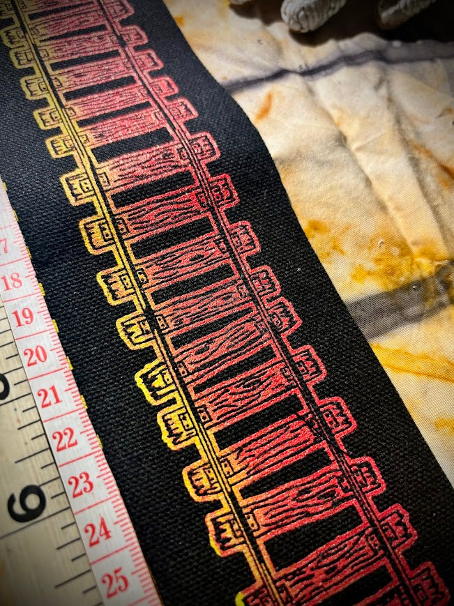 Train tracks sew on patch. 11 inches long