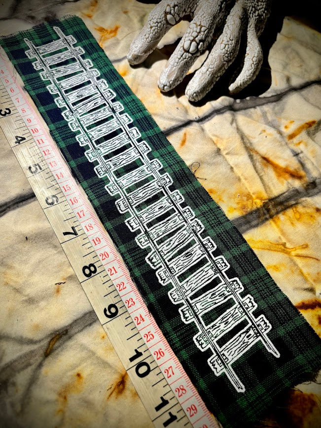 Train tracks sew on patch. 11 inches long