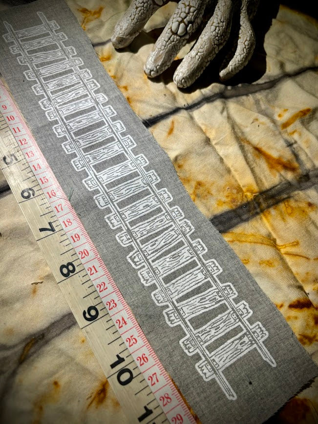 Train tracks sew on patch. 11 inches long