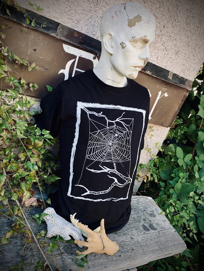 Spider web tee. t-shirt with a spider in their web.