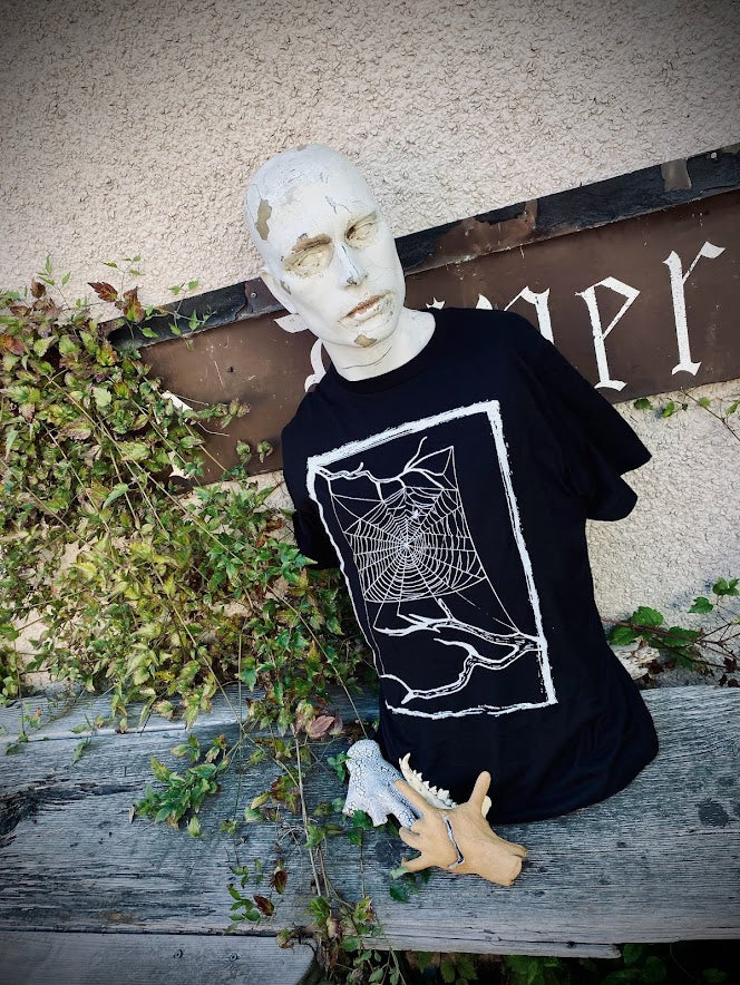 Spider web tee. t-shirt with a spider in their web.