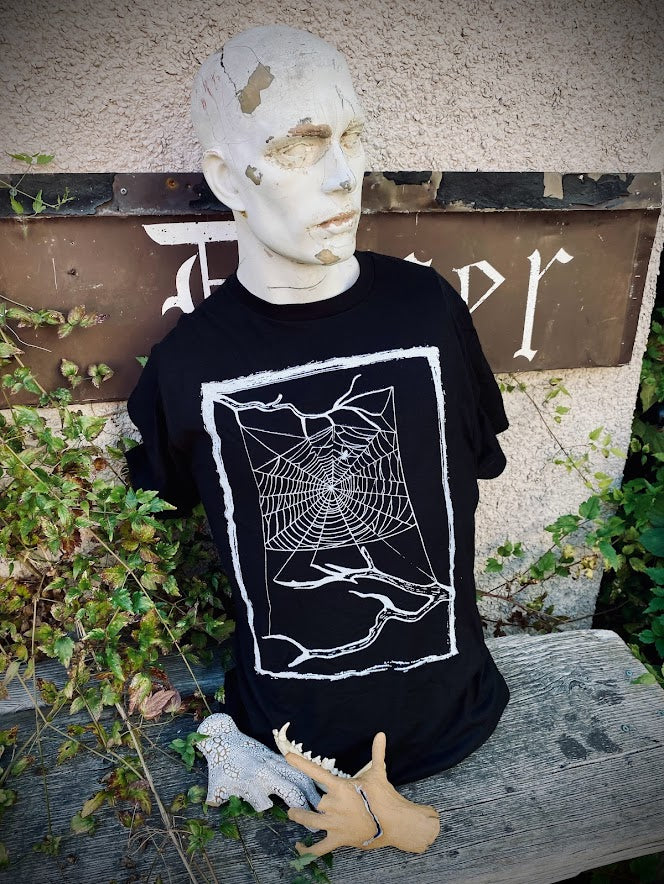 Spider web tee. t-shirt with a spider in their web.