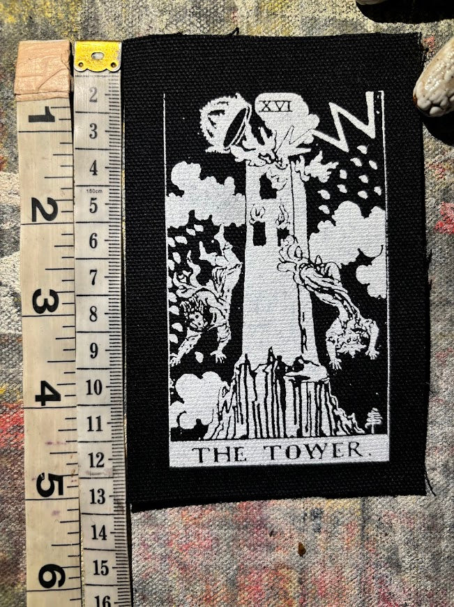 The Tower tarot card patch.