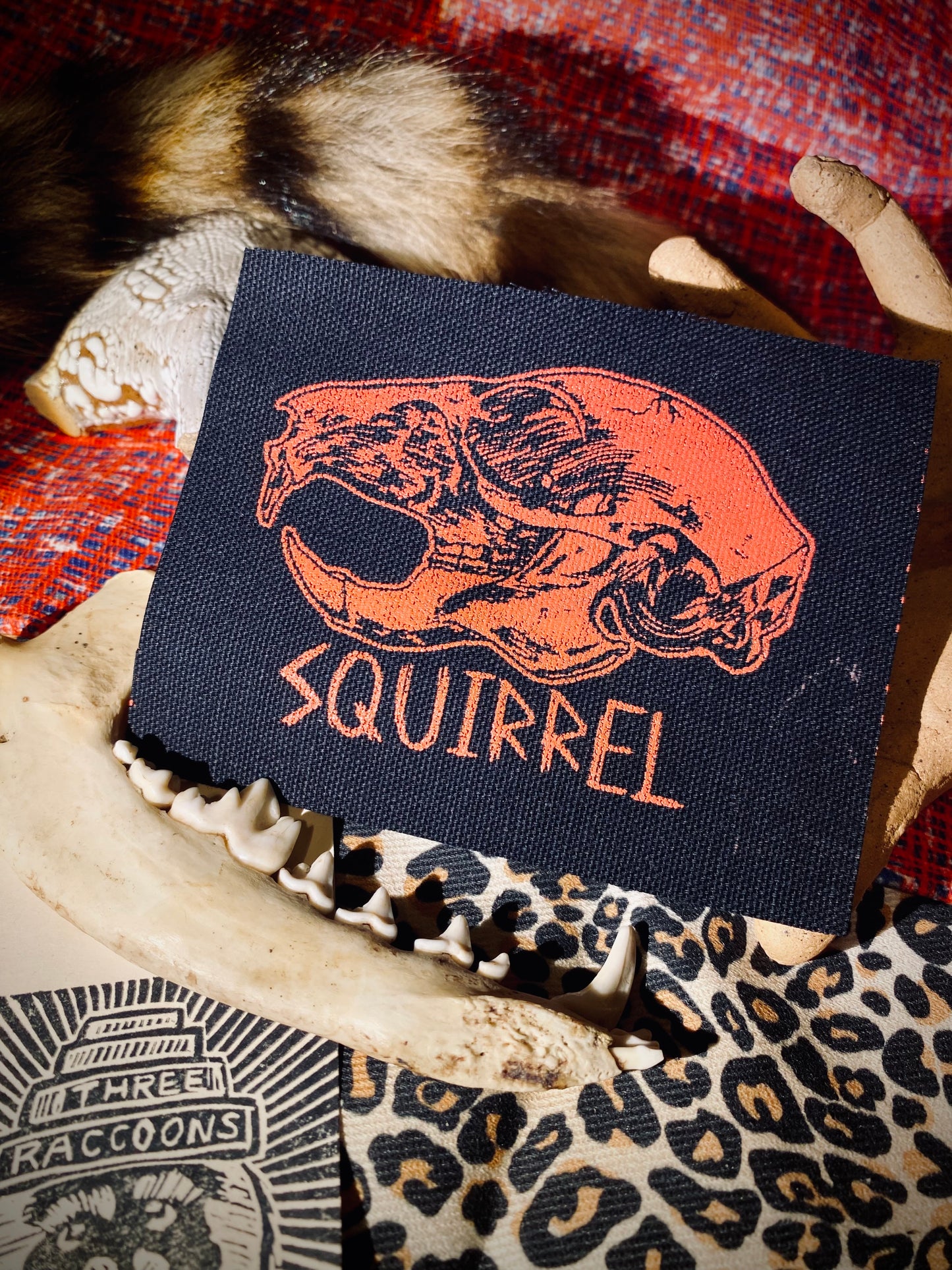 Squirrel skull sew on patch