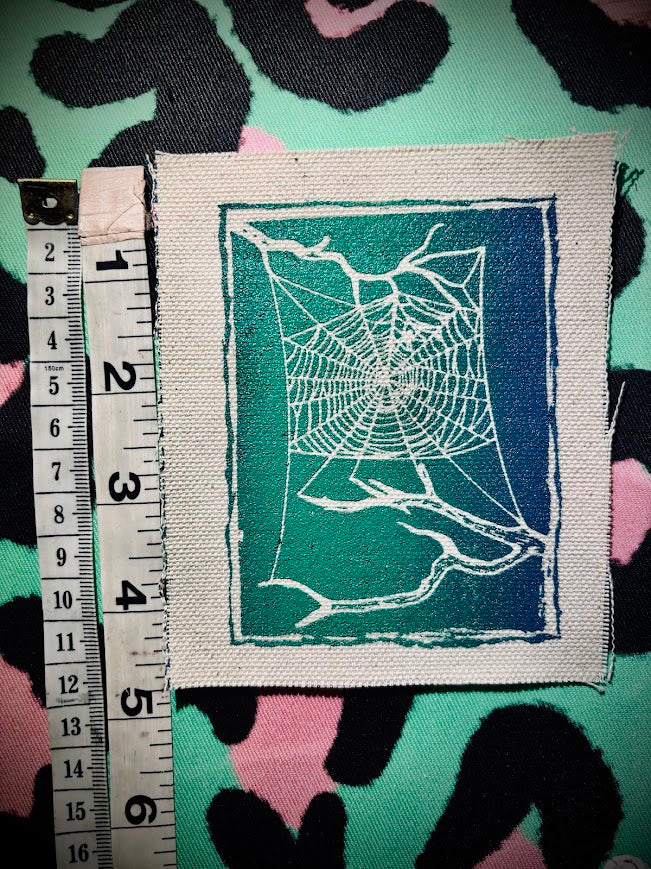 Spider web, stung up between two dead branches sew on patch