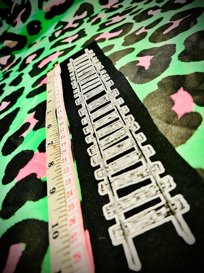 Train tracks crusty sew on patch. 11 inches long