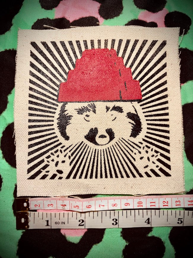 Are We not Trashy? Raccoon with a Devo hat patch