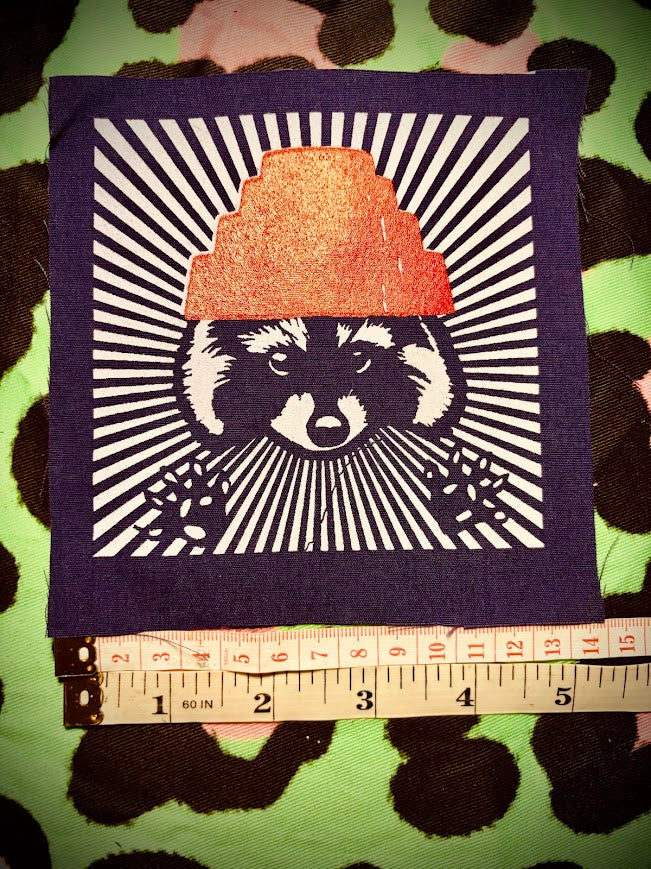 Are We not Trashy? Raccoon with a Devo hat patch