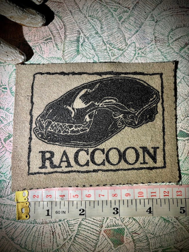 Raccoon skull sew on patch