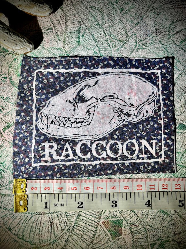 Raccoon skull sew on patch