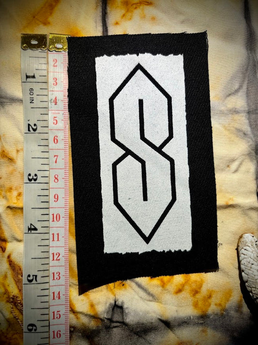 The cool S. that greasy 90's binder S thing sew on patch.