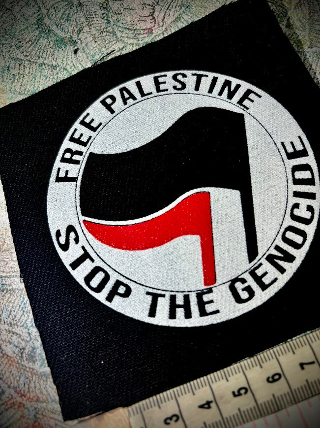 FUNDRAISER PATCH. ANTIFA, free Palestine, stop the genocide patch.