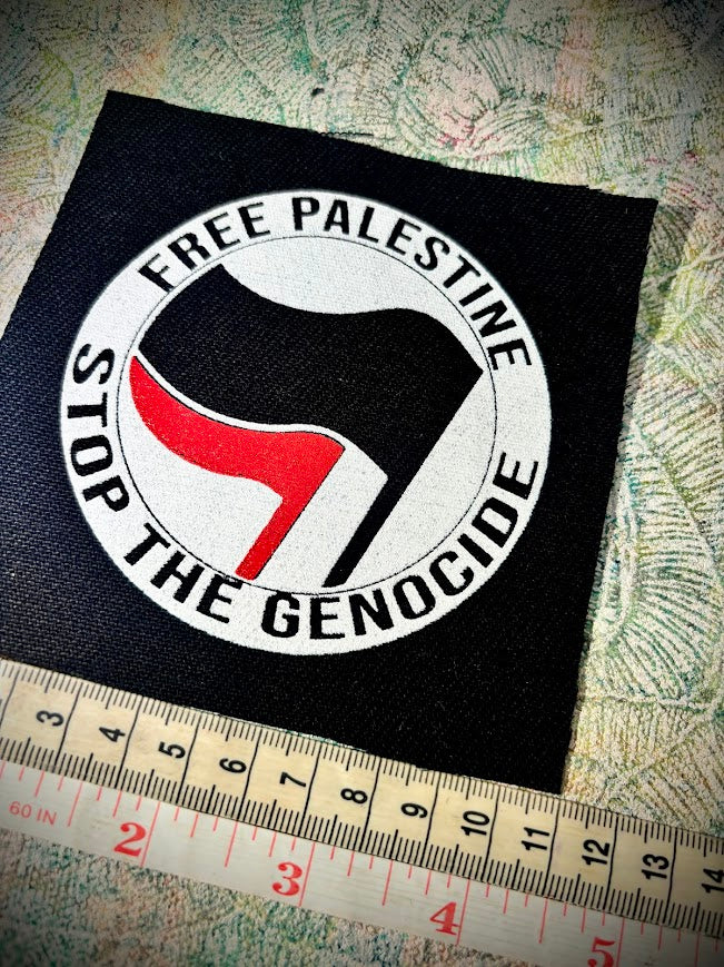 FUNDRAISER PATCH. ANTIFA, free Palestine, stop the genocide patch.