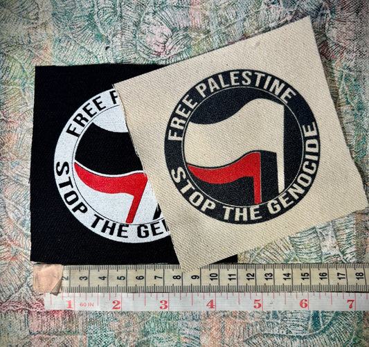 FUNDRAISER PATCH. ANTIFA, free Palestine, stop the genocide patch.