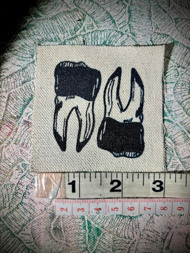 two teef tiny patch. teeth, tooth, toof, whatever you wanna call em