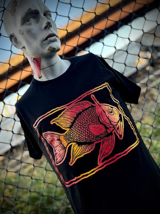 Fish smoking a cigarette on a t-shirt.
