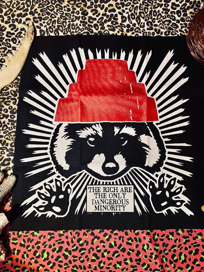 the rich are the only dangerous minority/raccoon devo back patch