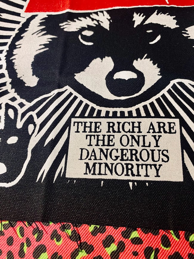 the rich are the only dangerous minority/raccoon devo back patch