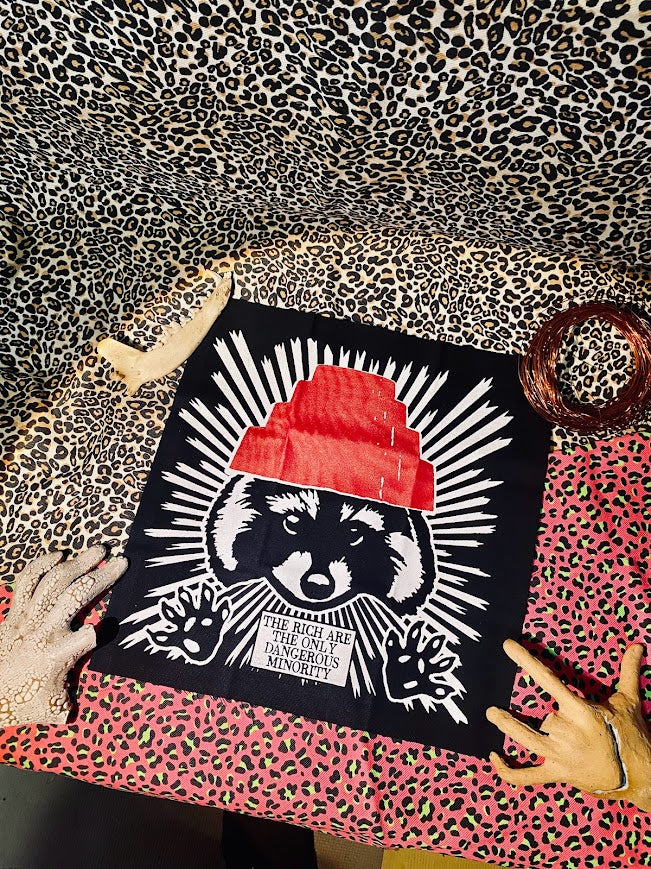 the rich are the only dangerous minority/raccoon devo back patch