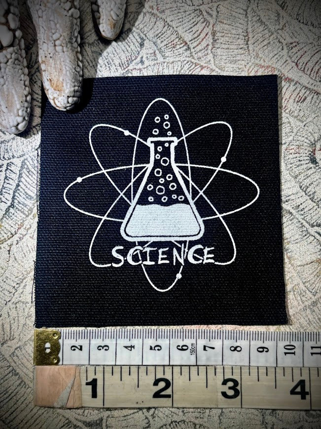 Science! sew on patch featuring bubbling science chemicals