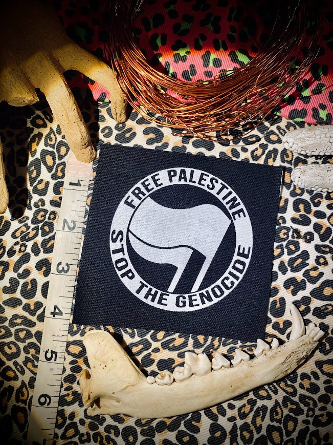 FUNDRAISER PATCH. ANTIFA, free Palestine, stop the genocide patch.