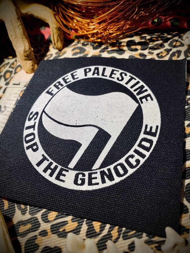 FUNDRAISER PATCH. ANTIFA, free Palestine, stop the genocide patch.