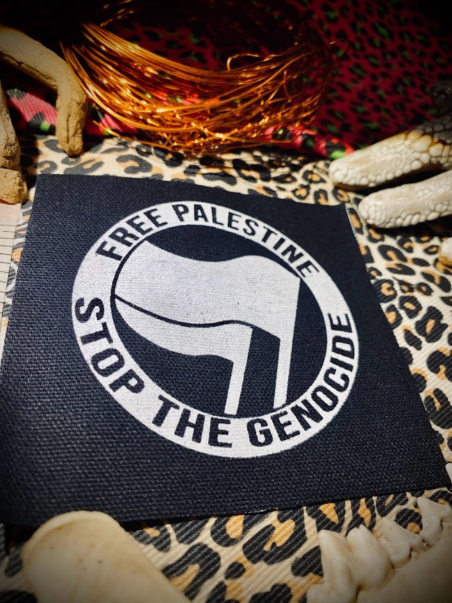 FUNDRAISER PATCH. ANTIFA, free Palestine, stop the genocide patch.