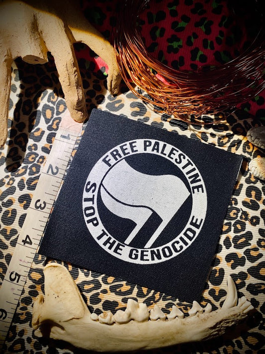 FUNDRAISER PATCH. ANTIFA, free Palestine, stop the genocide patch.