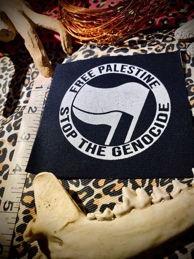 FUNDRAISER PATCH. ANTIFA, free Palestine, stop the genocide patch.