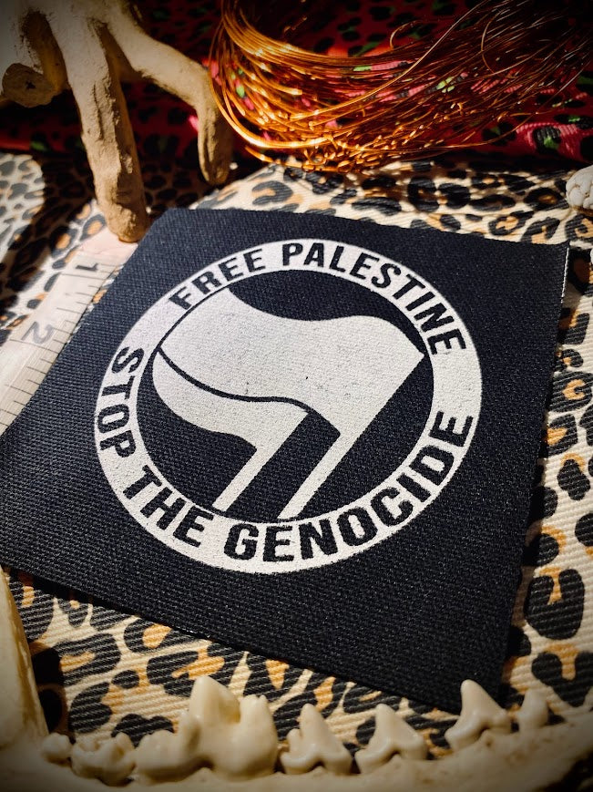 FUNDRAISER PATCH. ANTIFA, free Palestine, stop the genocide patch.