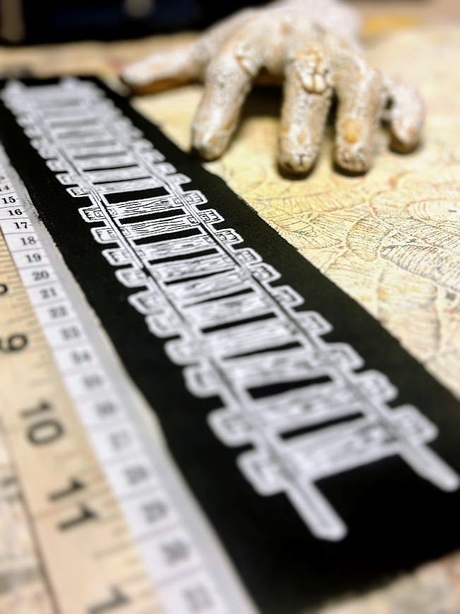 Train tracks sew on patch. 11 inches long